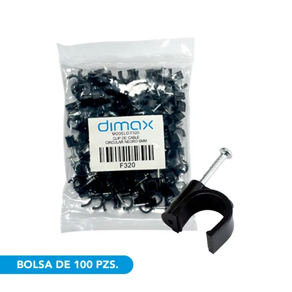 CLIPS NEGROS PARA SUJECION DE CABLES (100 UNID) NEGRO 6MM